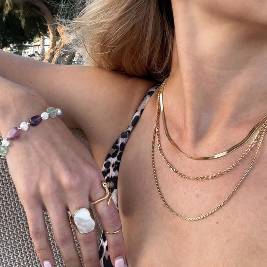 Kaulakoru kuvattuna mallin kaulassa.