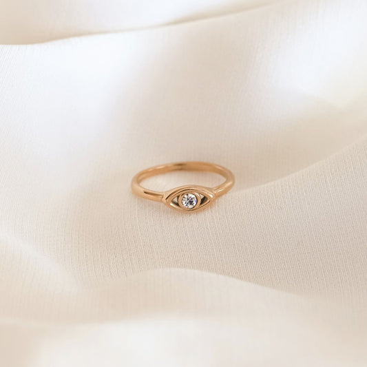 Devica Ring - kultainen sormus timantti silmällä - kullattua ruostumatonta terästä - Jewelbox