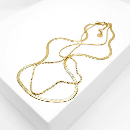 Jordyn Necklace - kultainen kaulakoru kahdella ketjulla - koru kullattua ruostumatonta terästä - Jewelbox